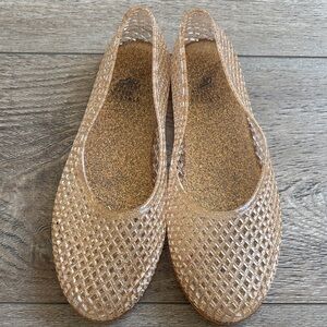 Ancient Greek Sandal Iro Jelly Rubber Ballet Flat in Nude Gold Glitter